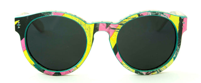 Handmade wooden sunglasses from upcycled skateboards.
